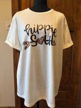 Hippie Soul Graphic Tee - Cream with Leopard Accent